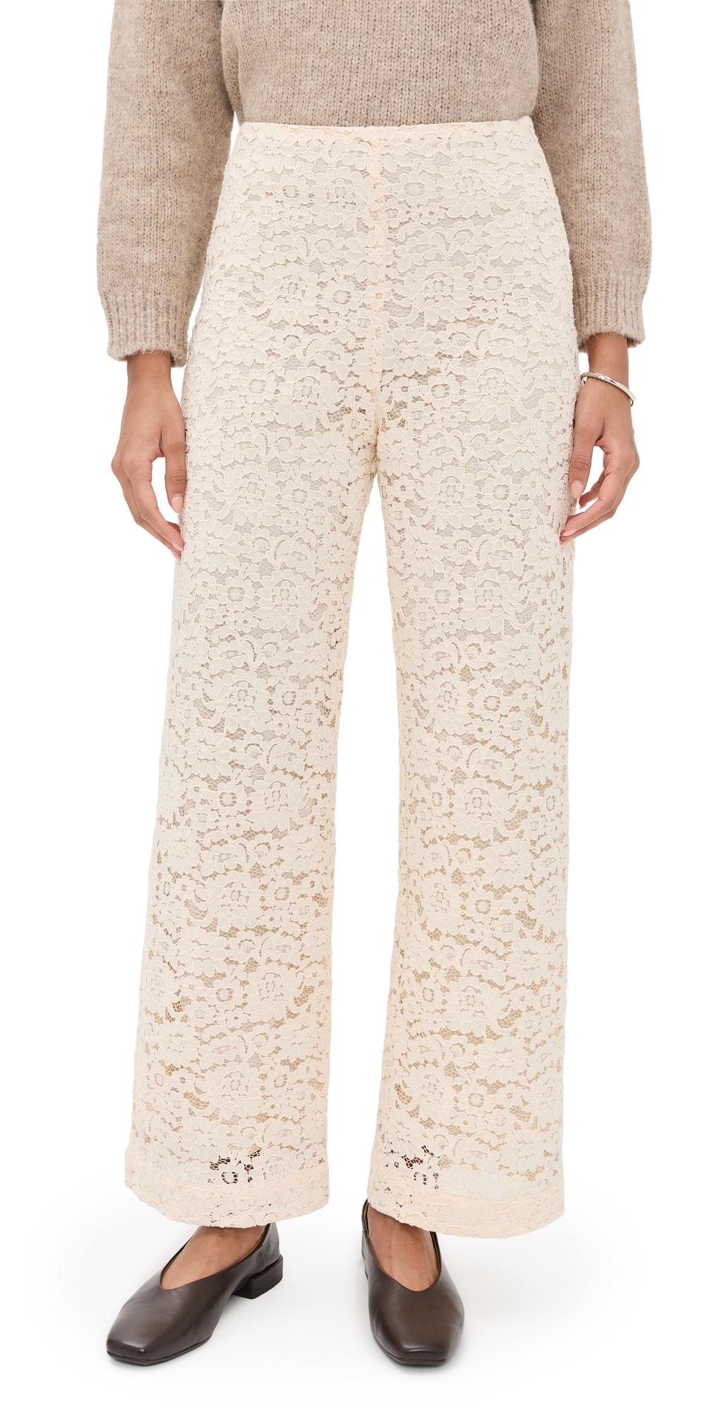 The Tiny Big Sister Lace Wide Trousers Light Cream In Neutral