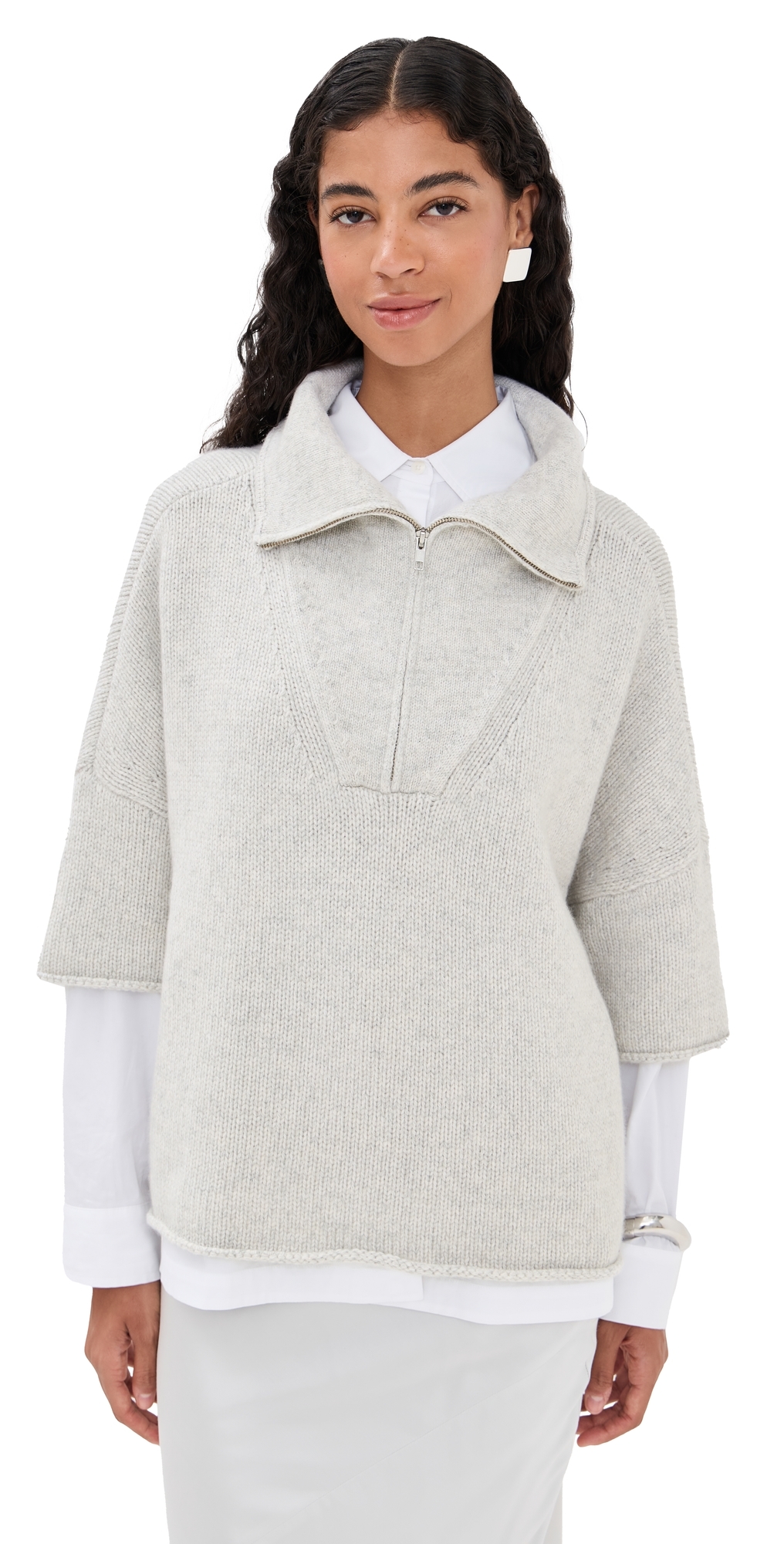 Twp In The Morning Half Zip Cashmere Sweatshirt Light Heather Grey In Gray