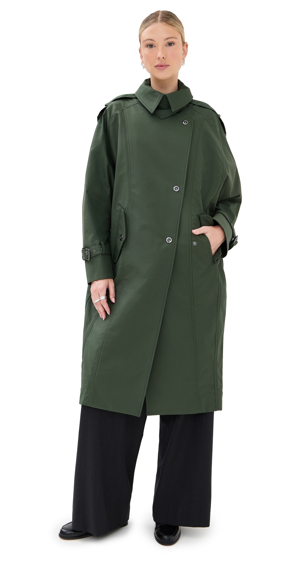 Twp Long Bogie Water Repellent Trench Coat In Green