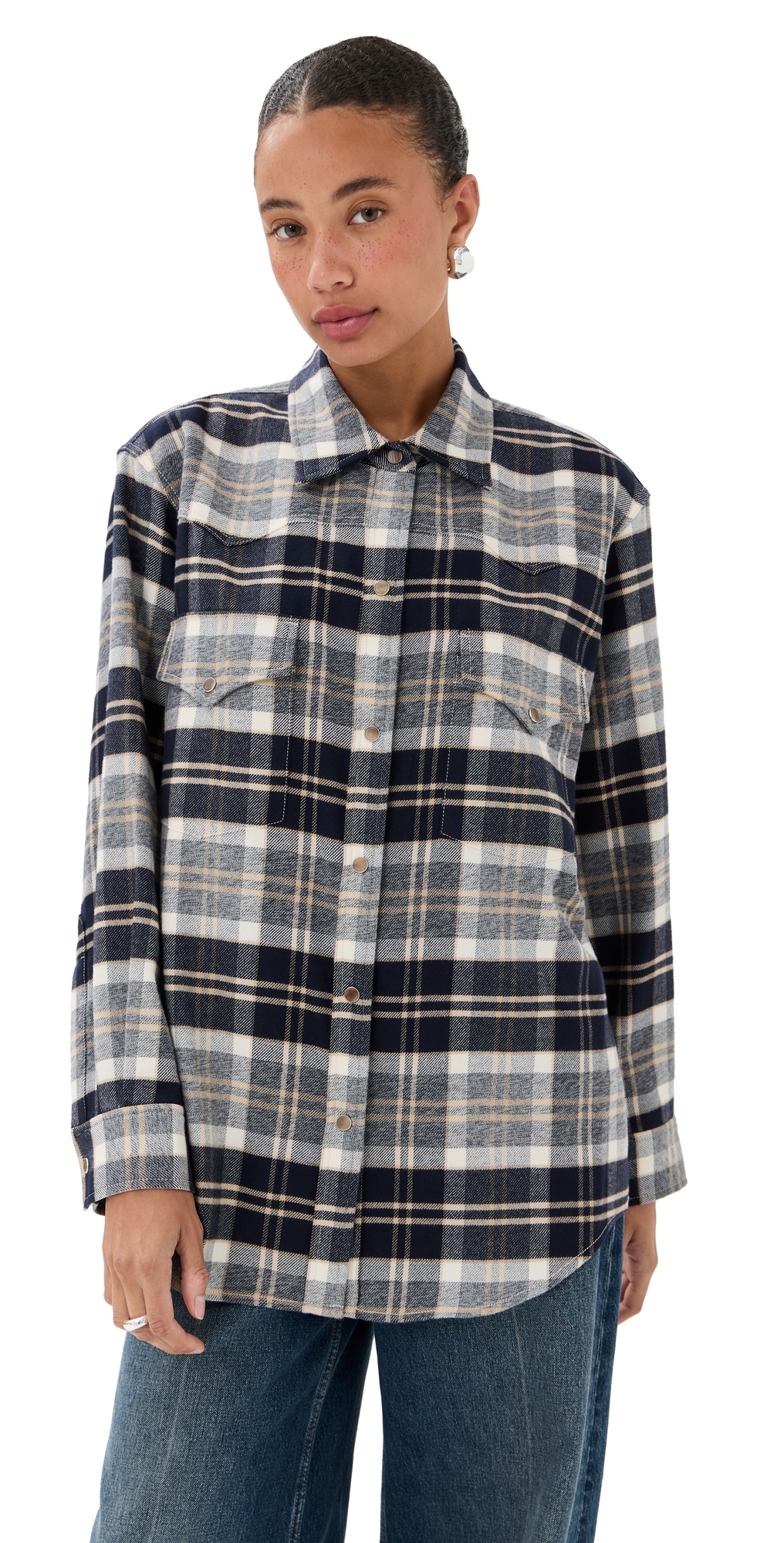 Twp Dutton Button Down Top Midnight/bone/tobacco In Multi