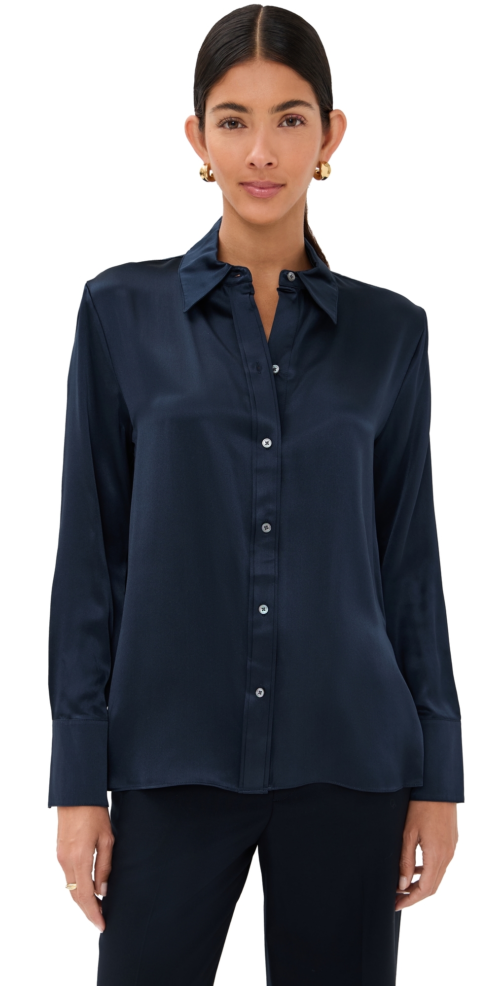 Twp Joey Button Down Silk Top Midnight In Blue