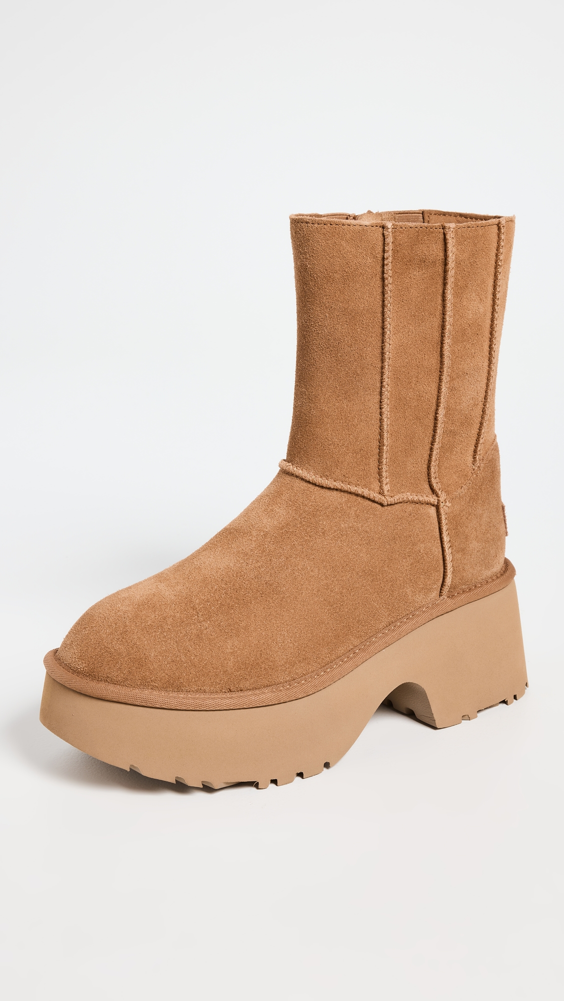 【送料&関税込】UGG Brown twin Seam New Heights Boots In Sue UGG Classic Twin Seam New Heights Suede Platform Booties