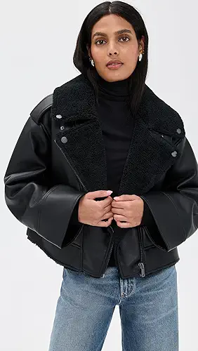 UGG Finnian Luxefluff Faux Leather Moto Jacket