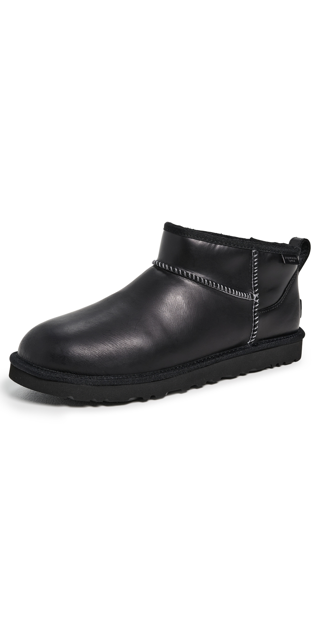 Ugg Classic Ultra Mini Leather Ankle Boots With Plush Lining In Black