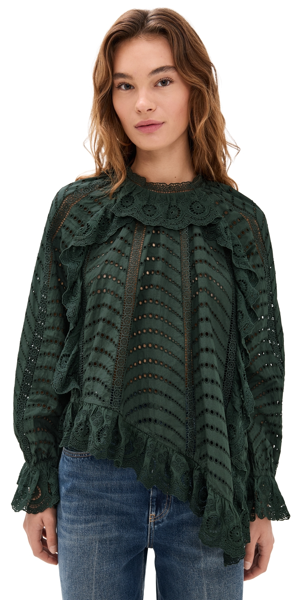 Ulla Johnson Marcella Asymmetrical Long Sleeve Blouse Cypress In Green