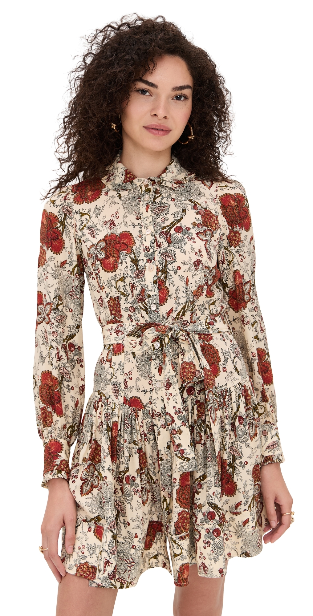 Ulla Johnson Simona Belted Ruffled Floral-print Silk Crepe De Chine Mini Dress In Neutral