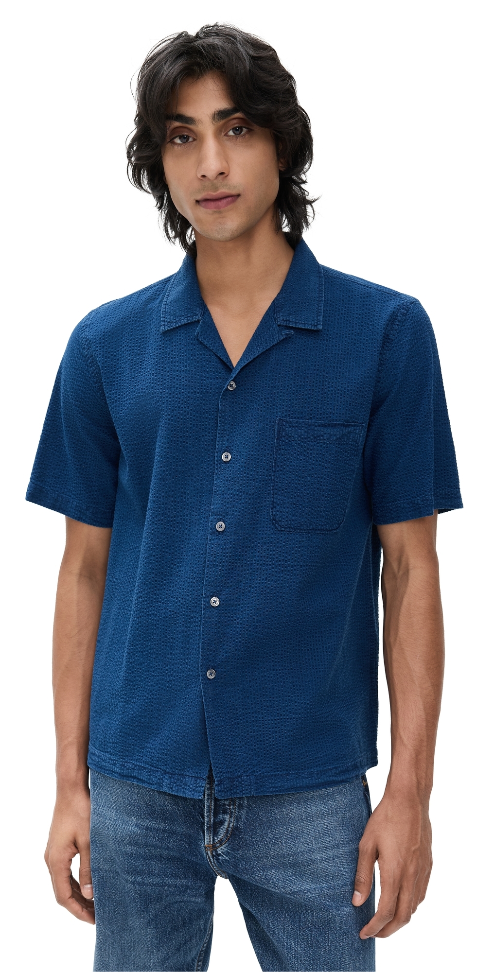 Universal Works Indigo Seersucker Road Shirt Washed Indigo In Washed Indigo