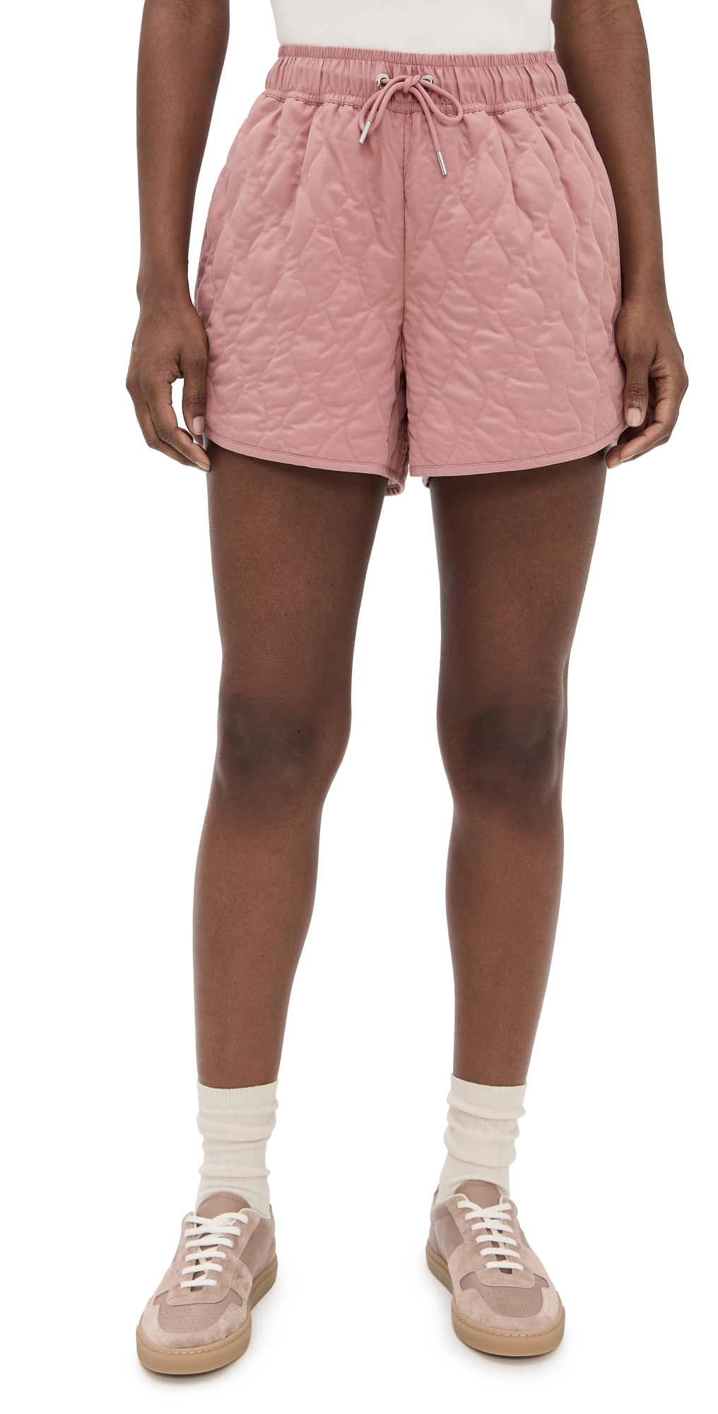 Varley Supersoft Twill Quilted Catrine Shorts In Ash Rose