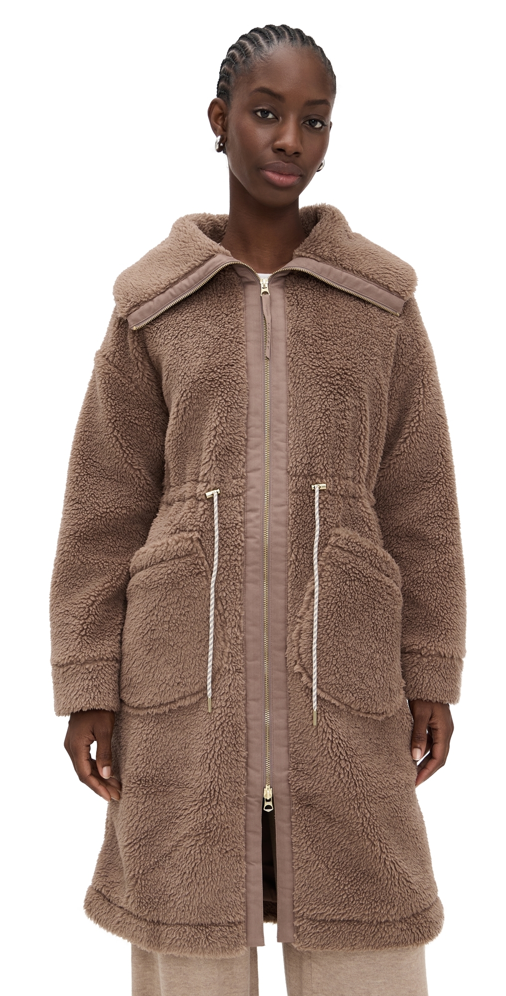 Varley Logan Sherpa Coat Ash Taupe In Brown
