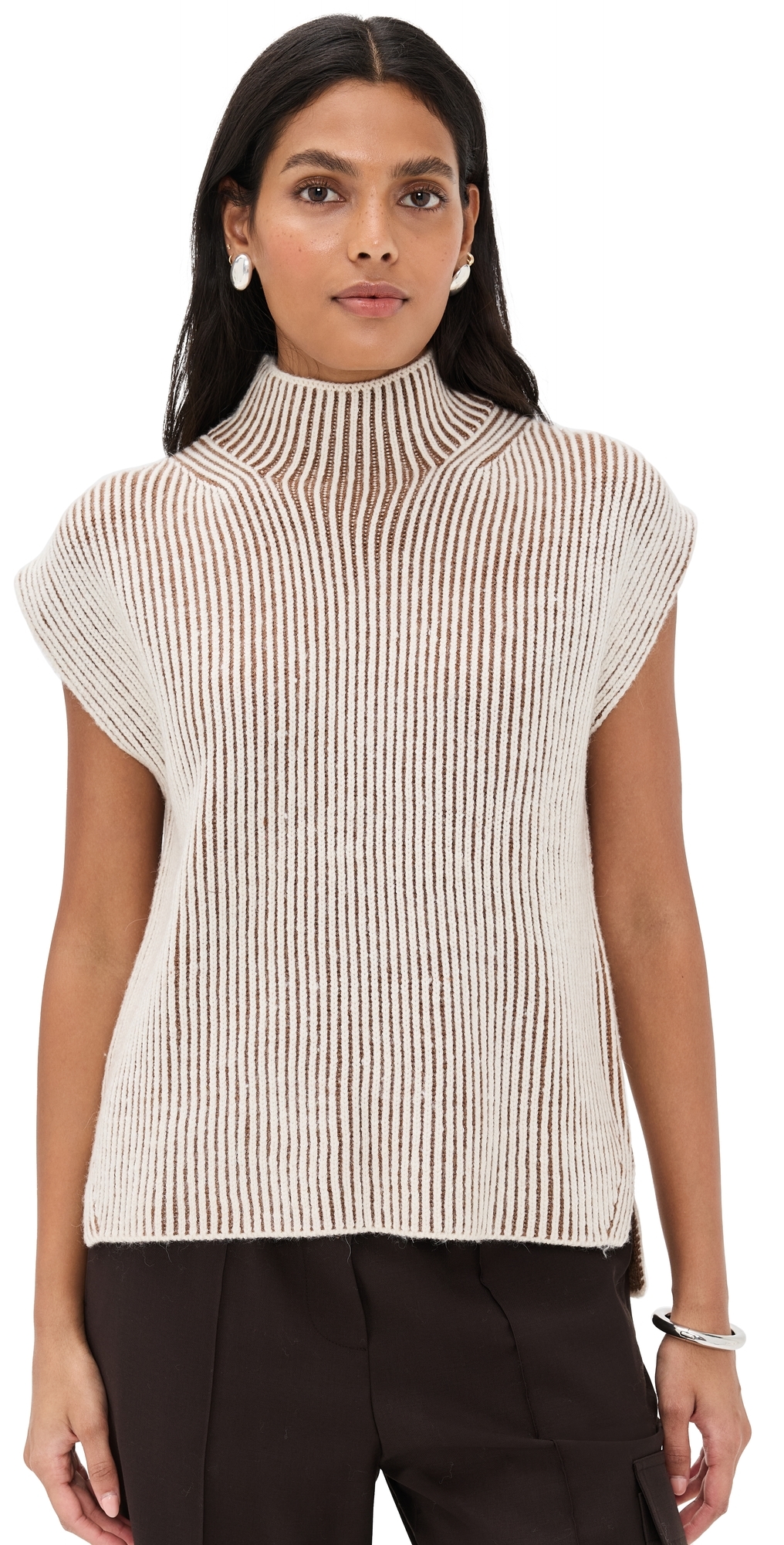 Varley Lauren Plated Knit Tank Cocoa Dust In White