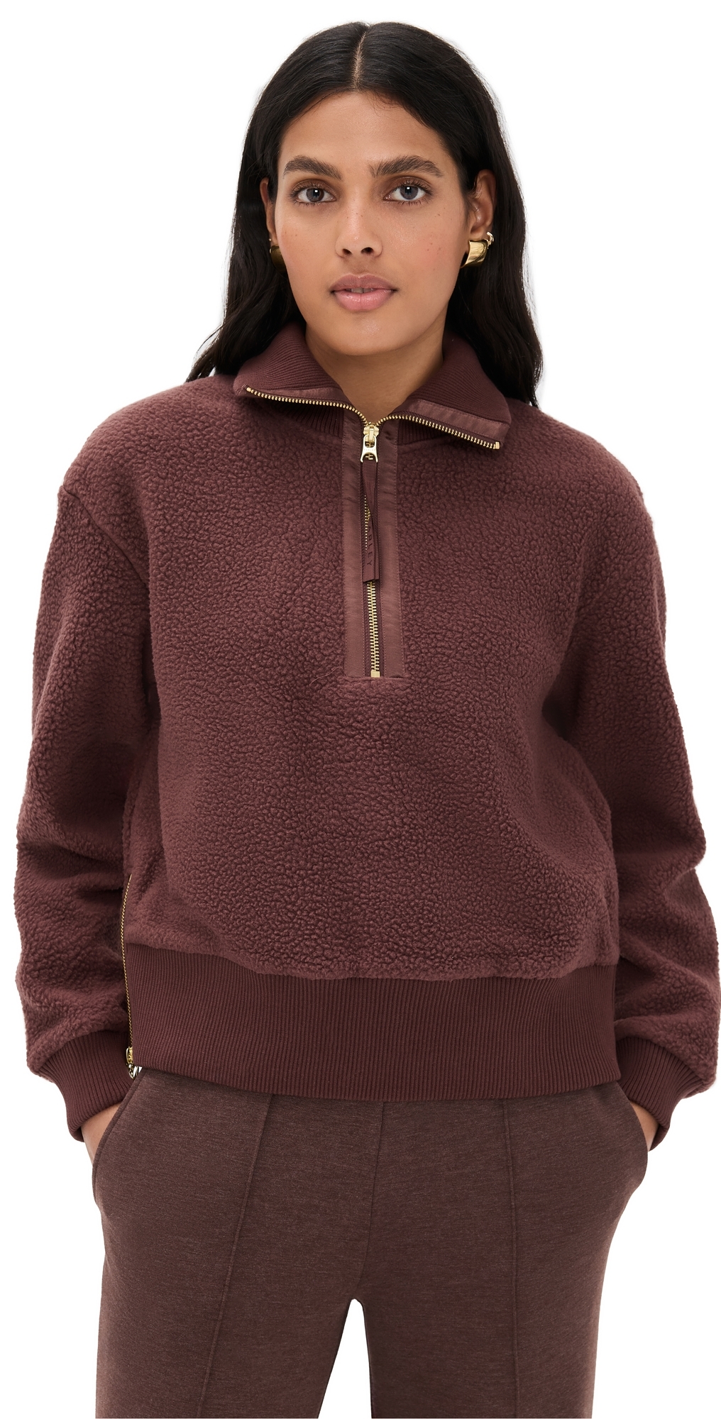 Varley Roselle Half Zip Fleece Deep Mahogany In Brown