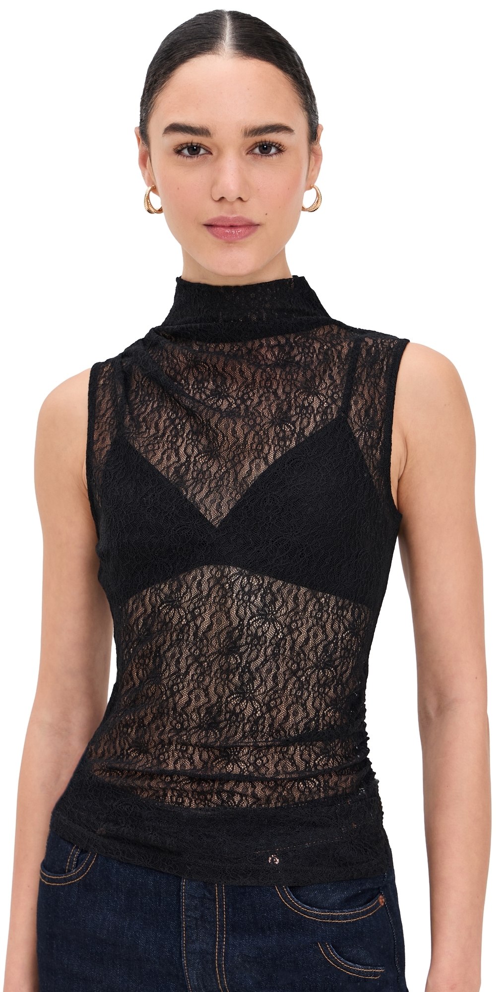 Veronica Beard Jean Mylie Lace Sleeveless Top Black