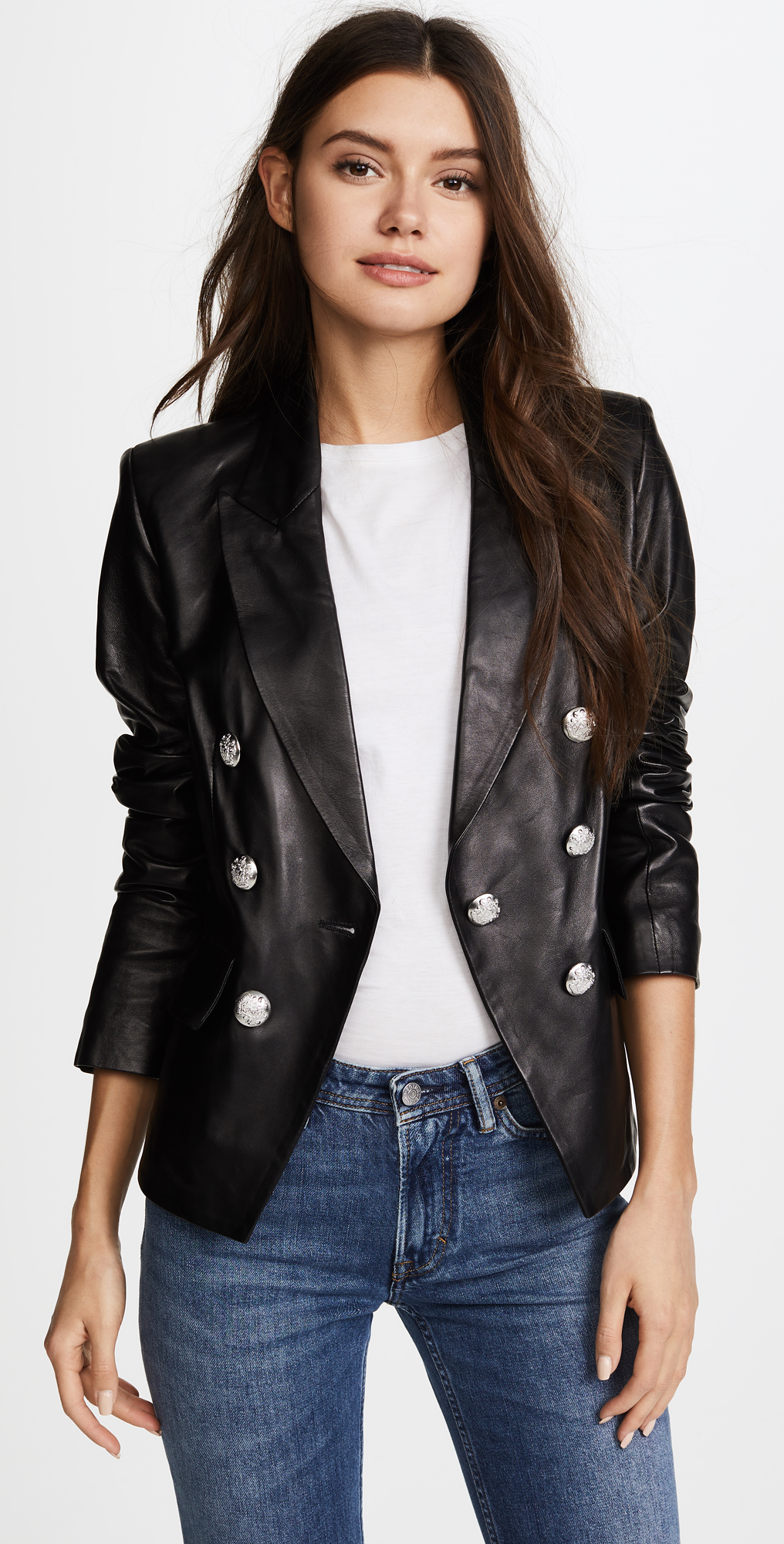 Veronica beard black leather blazer clearance