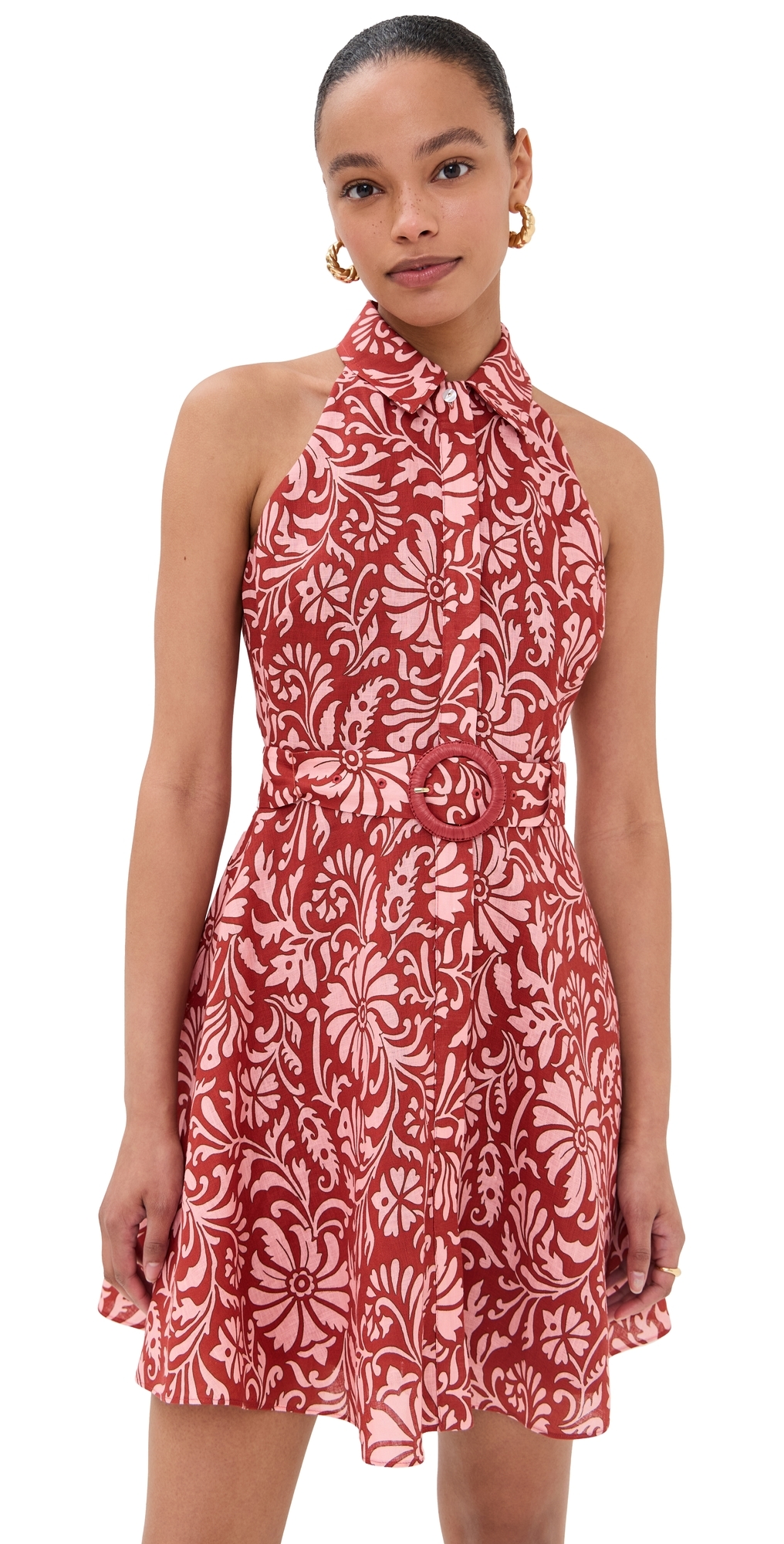 Veronica Beard Beau Floral Sleeveless Linen Shirtdress In Dark Persimmon Multi