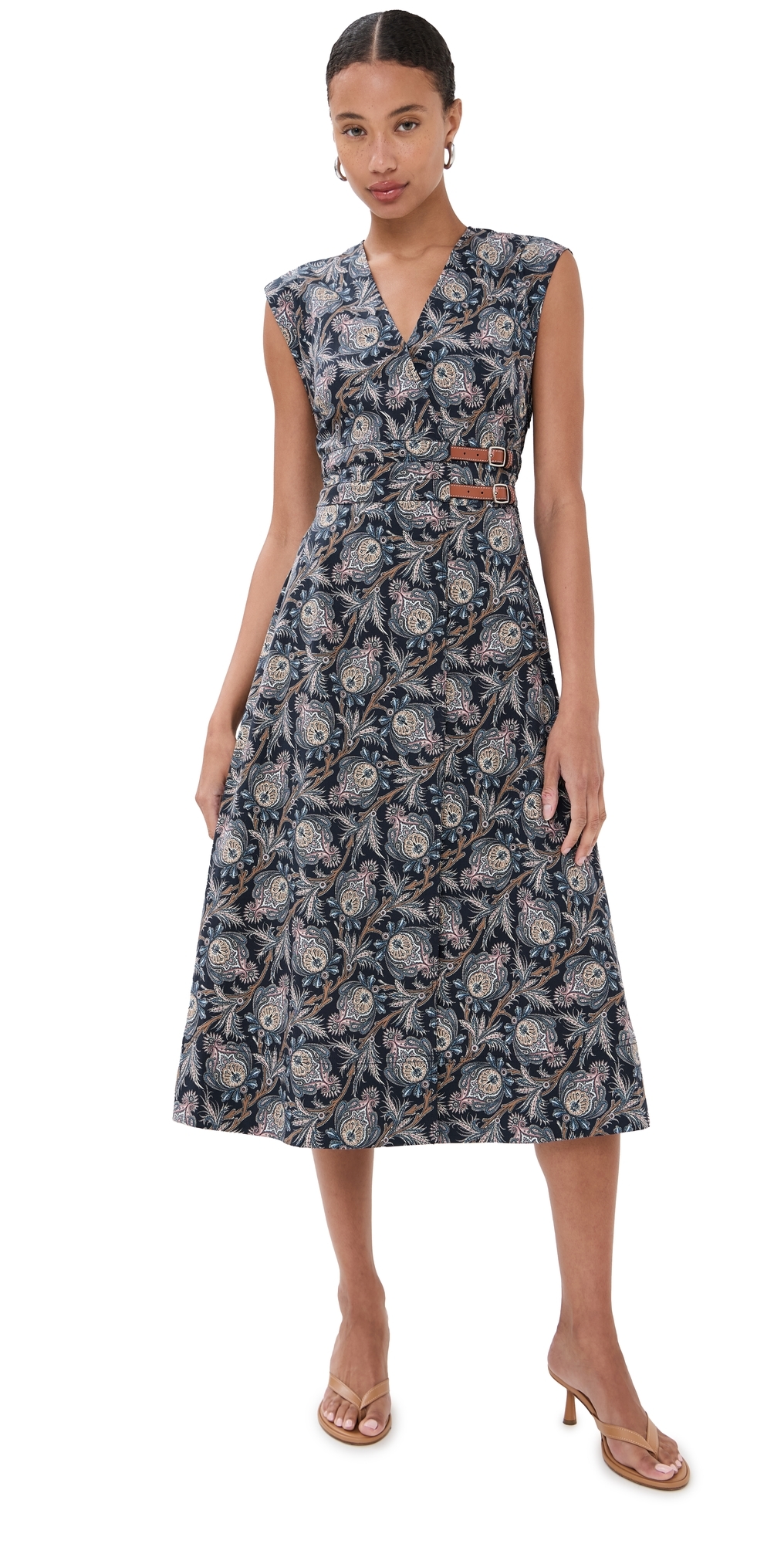 Veronica Beard Nilsen Paisley Floral Stretch Cotton Midi Dress In Blue