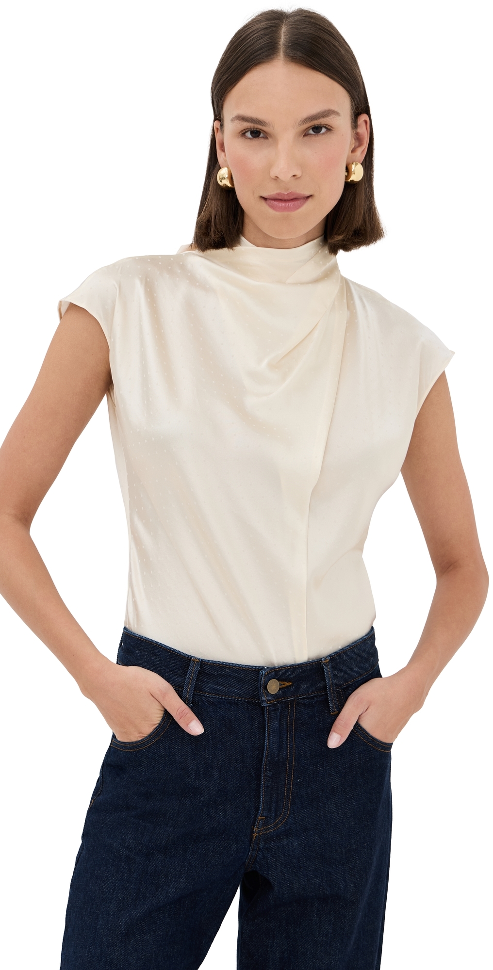 Veronica Beard Leilany Draped Silk Top In White