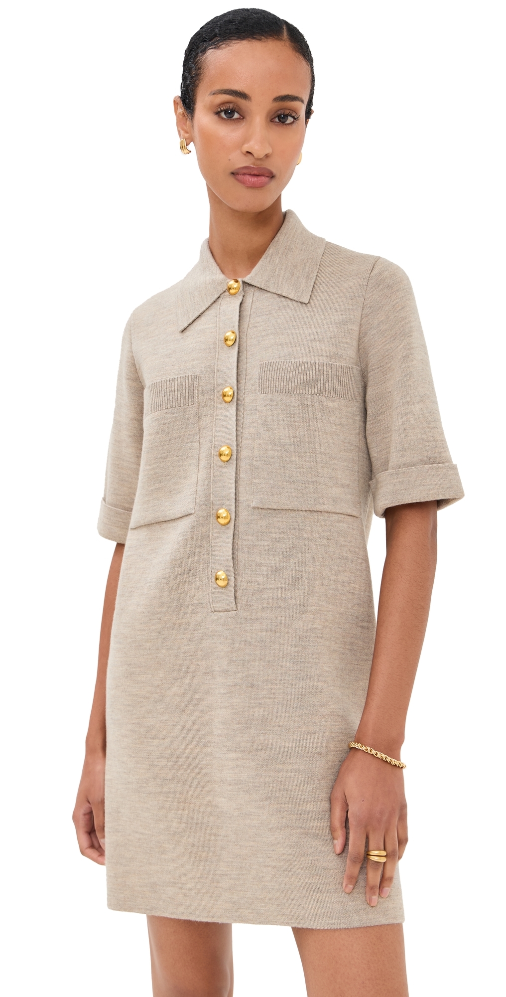 Veronica Beard Madden Merino Wool Mini Shirtdress In Brown