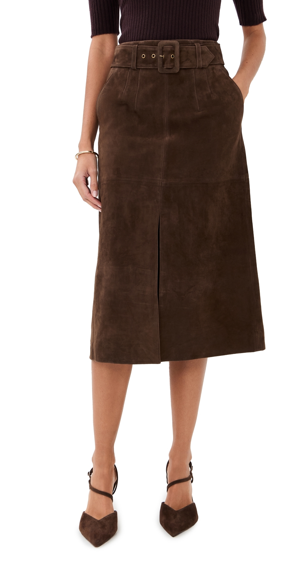 Veronica Beard Alexie Suede Midi Skirt In Brown
