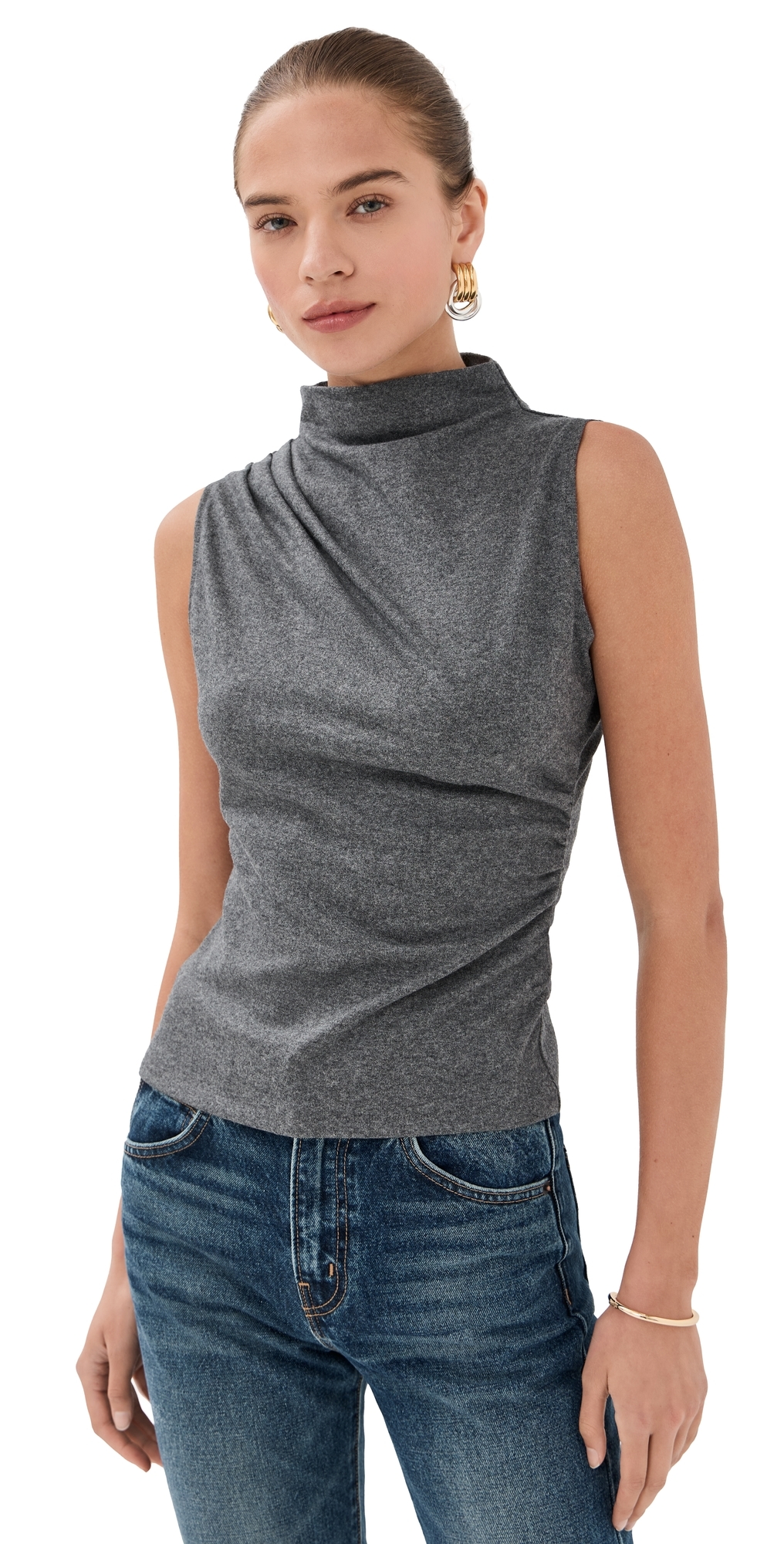 Veronica Beard Mylie Sleeveless Top Medium Heather Grey In Green