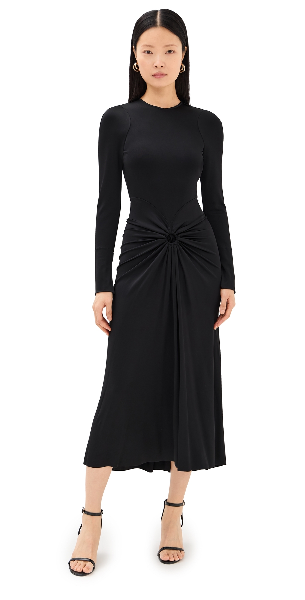 Victoria Beckham Womens Ruched Long-sleeves Stretch-woven Midi Dress Black