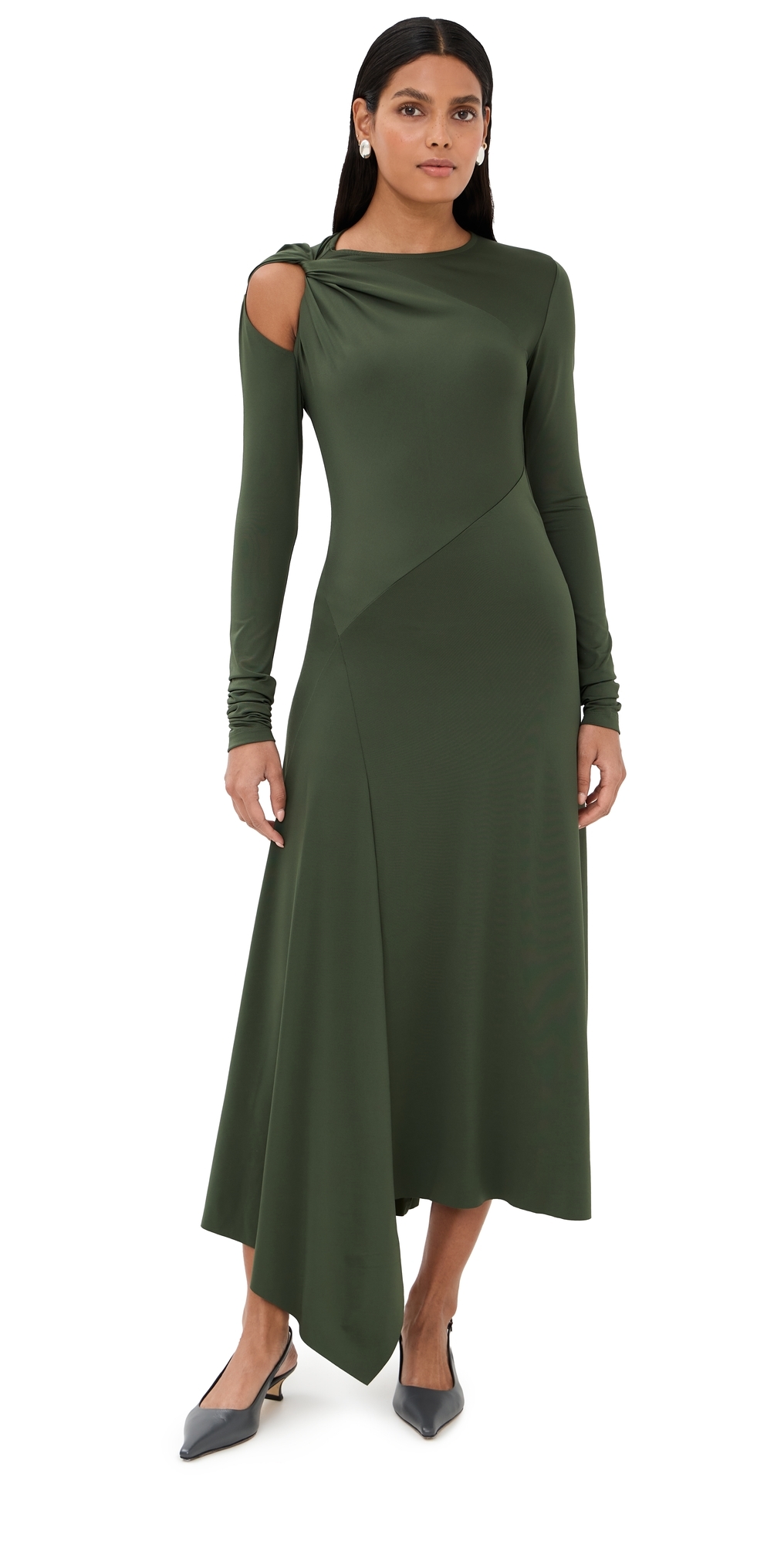 Victoria Beckham Womens Oregano Asymmetric Twist Stretch-woven Midi Dress In Green