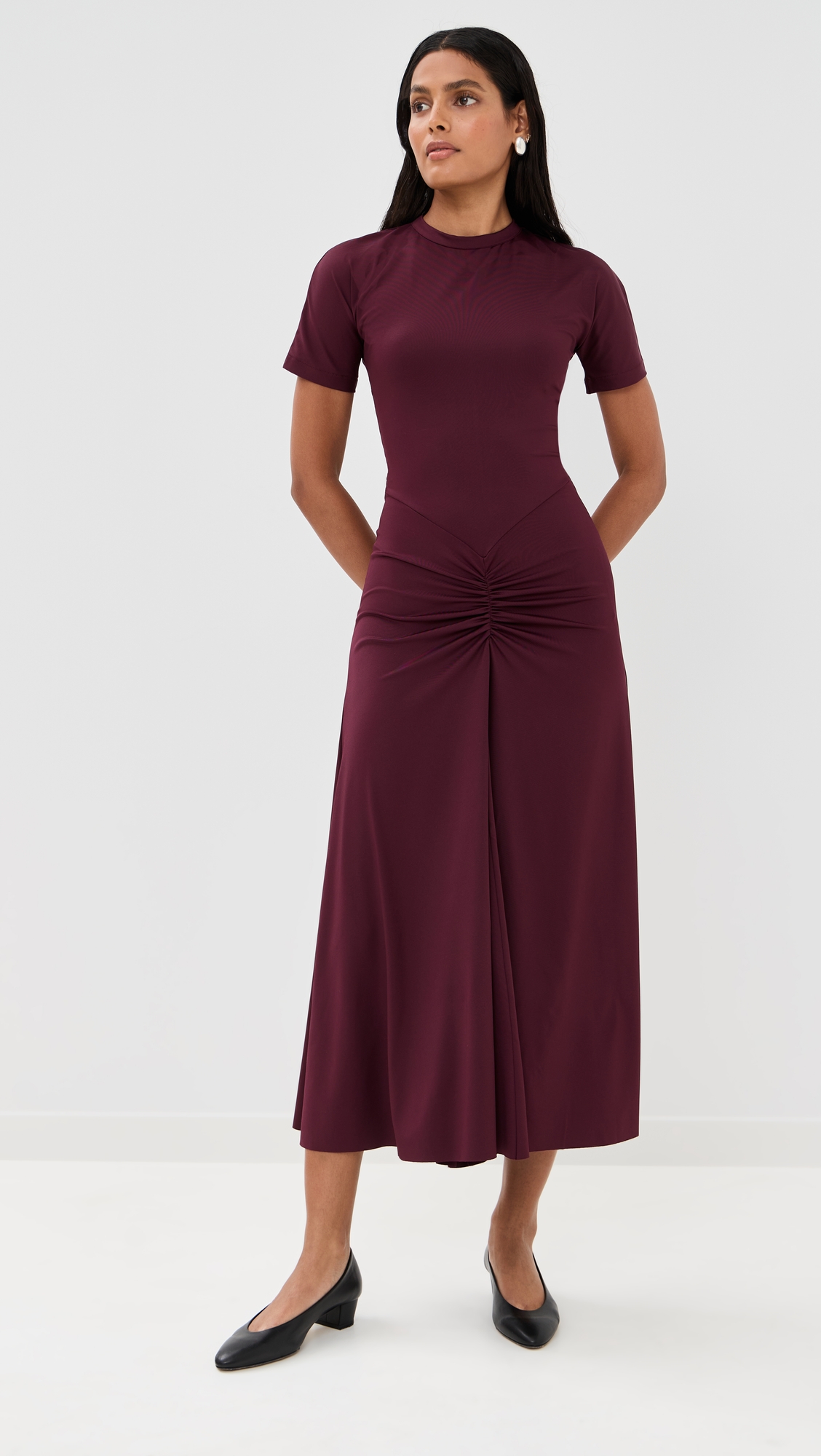 Victoria Beckham Gathered Waist T-Shirt Midi Dress thumbnail