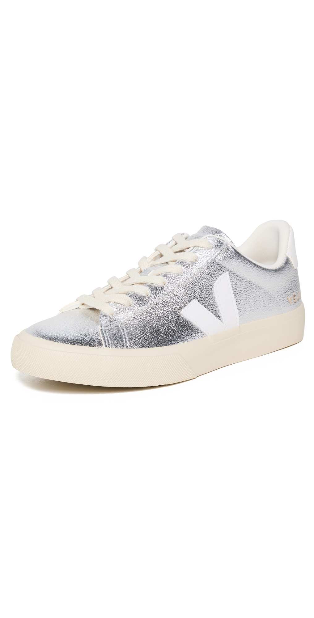 Veja Campo Chromefree Leather Sneakers Silver White