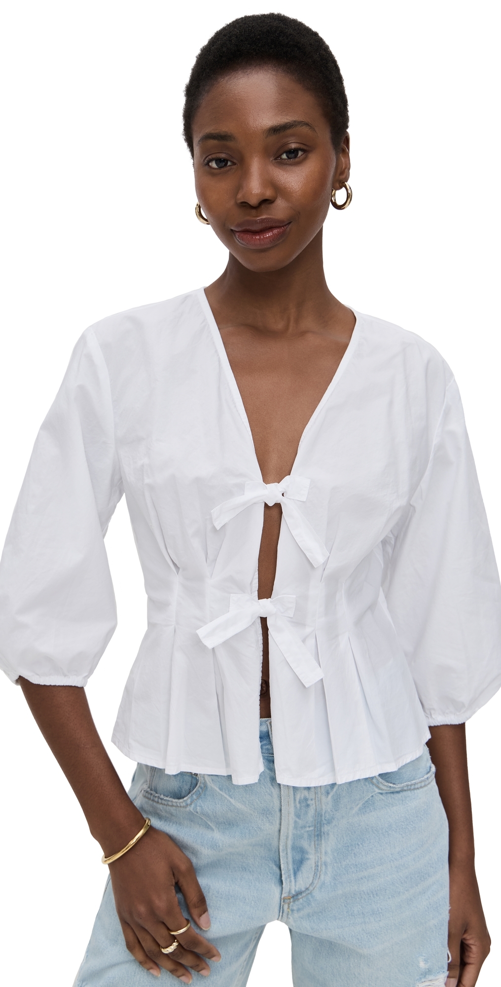 Velvet Riri Cotton Poplin Blouse In White