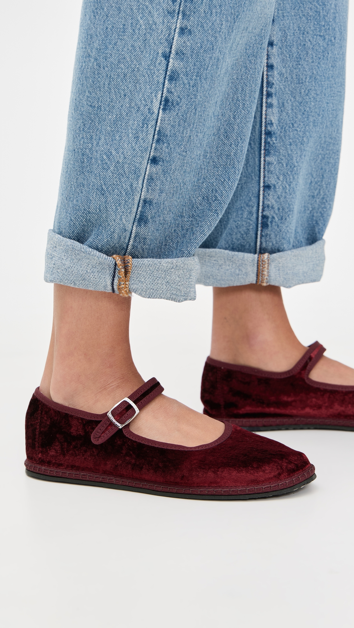 ViBi VENEZiA Mary Jane Satin Velvet Flats thumbnail
