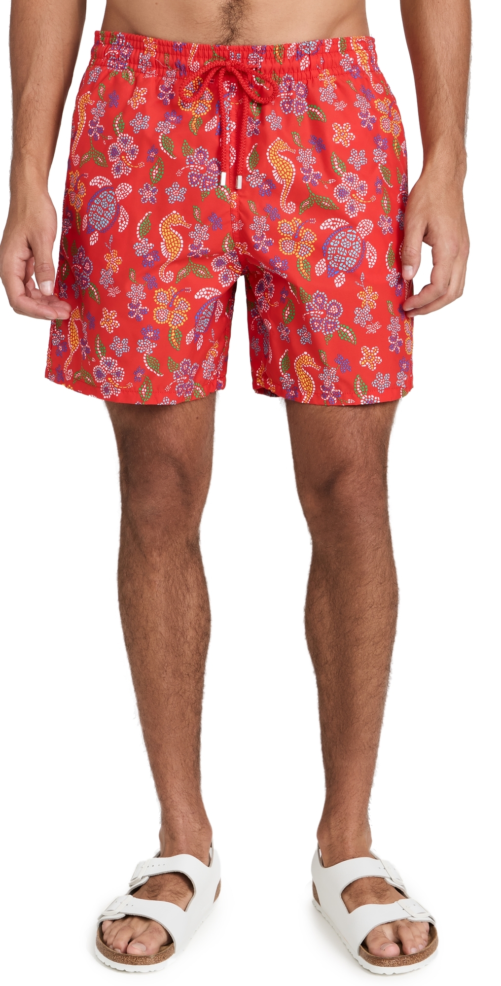Vilebrequin Moorea Printed Swim Trunks In Coquelicot