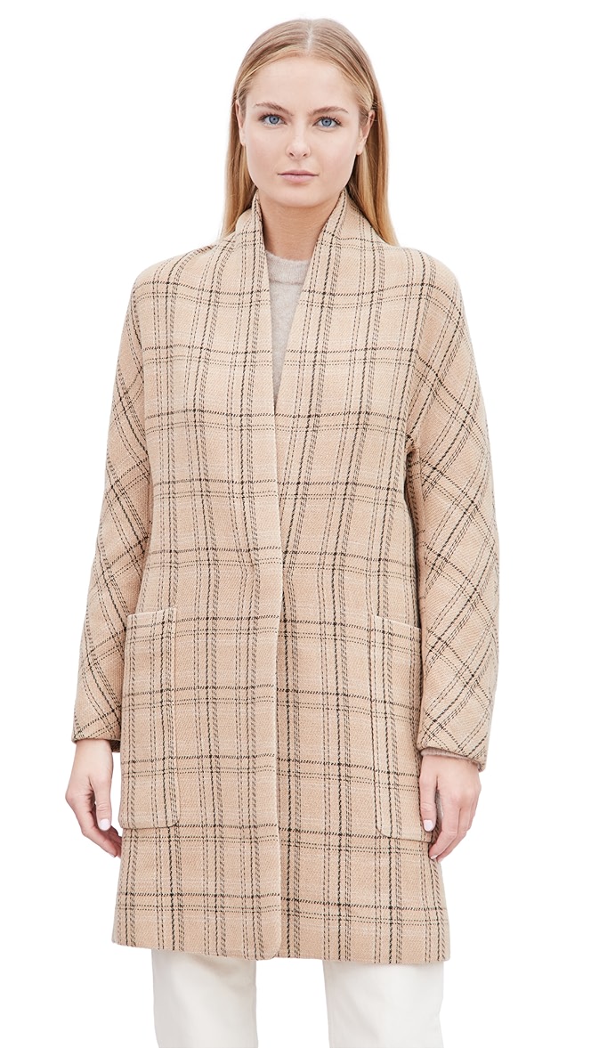 Vince plaid collarless coat clearance