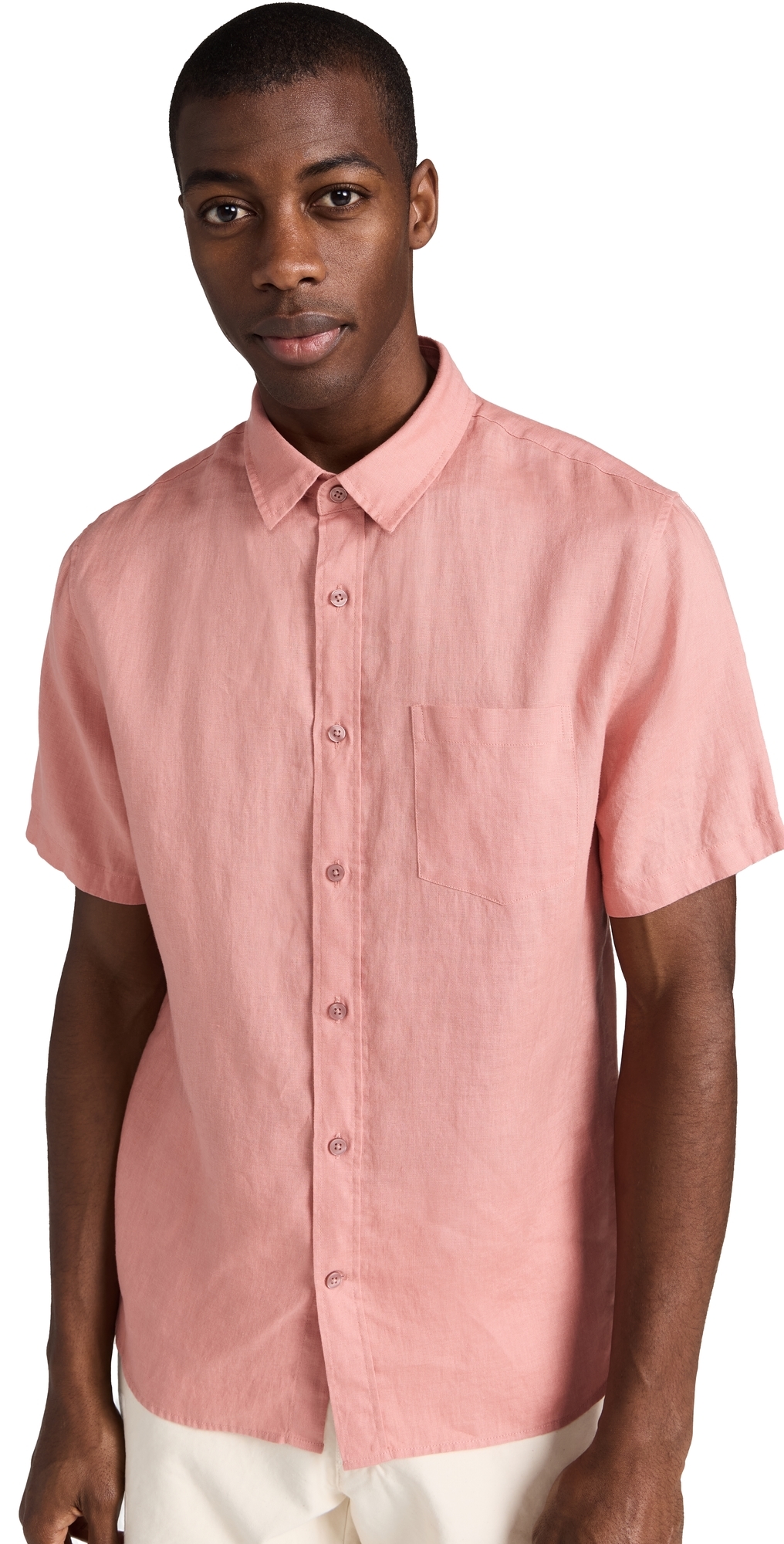 Vince Classic Fit Short Sleeve Linen Shirt In Dusk