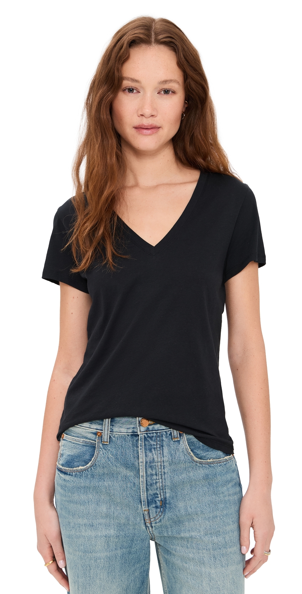 Vince Essential V Neck Tee Black In Black