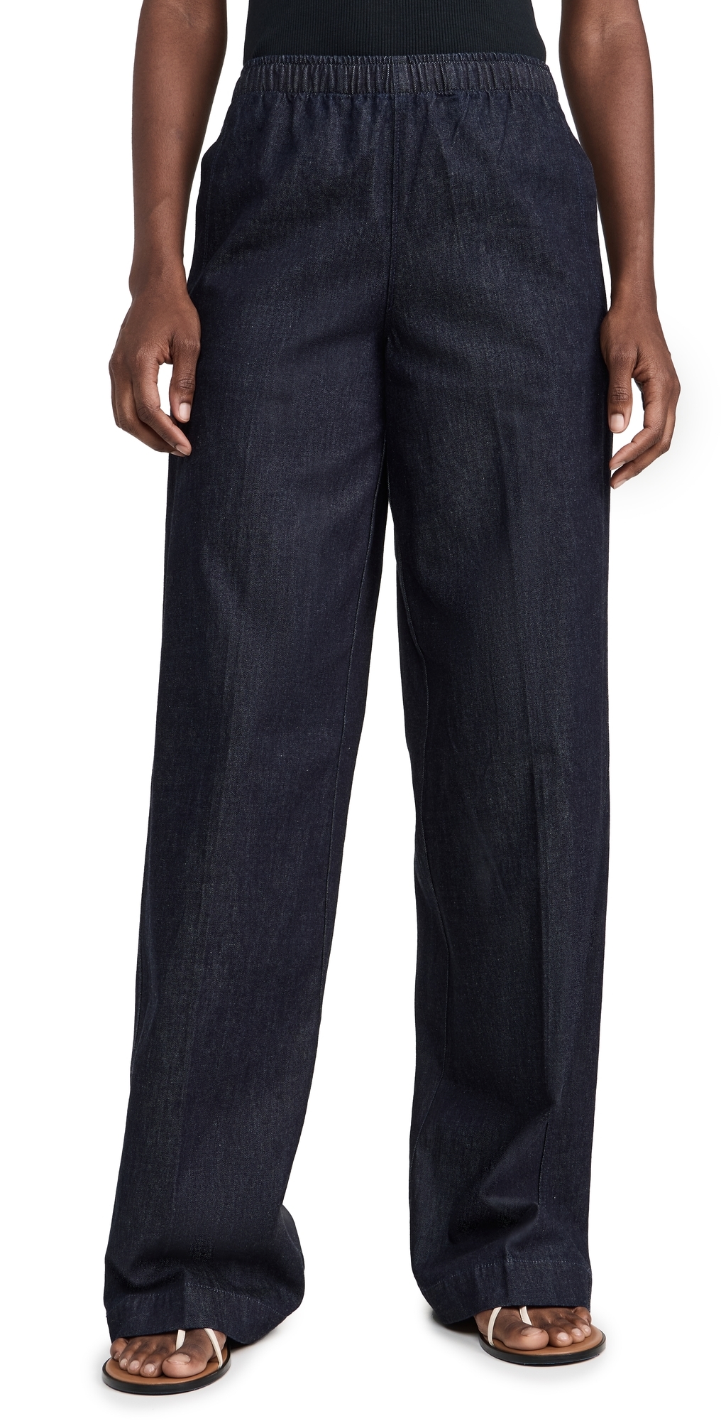 Vince Low Rise Pull On Wide Leg Twill Pants Washed Indigo In Washed Indigo