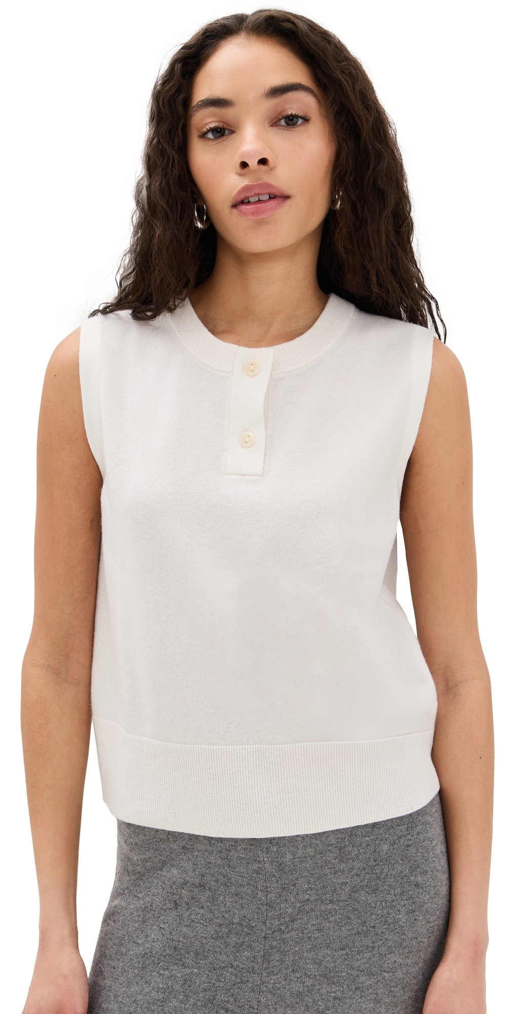 Vince Henley Crew Neck Shell Off White In Off White