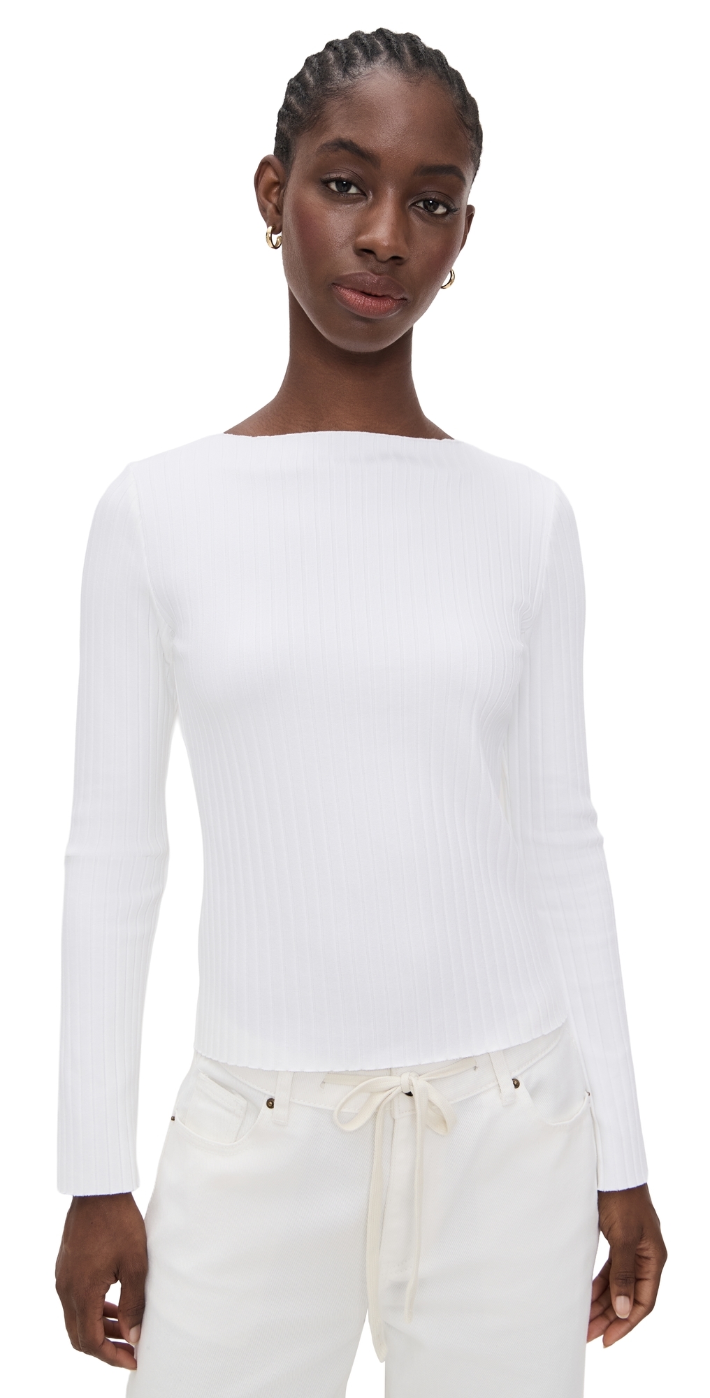Vince Rib Slash Neck Shirt Off White In White