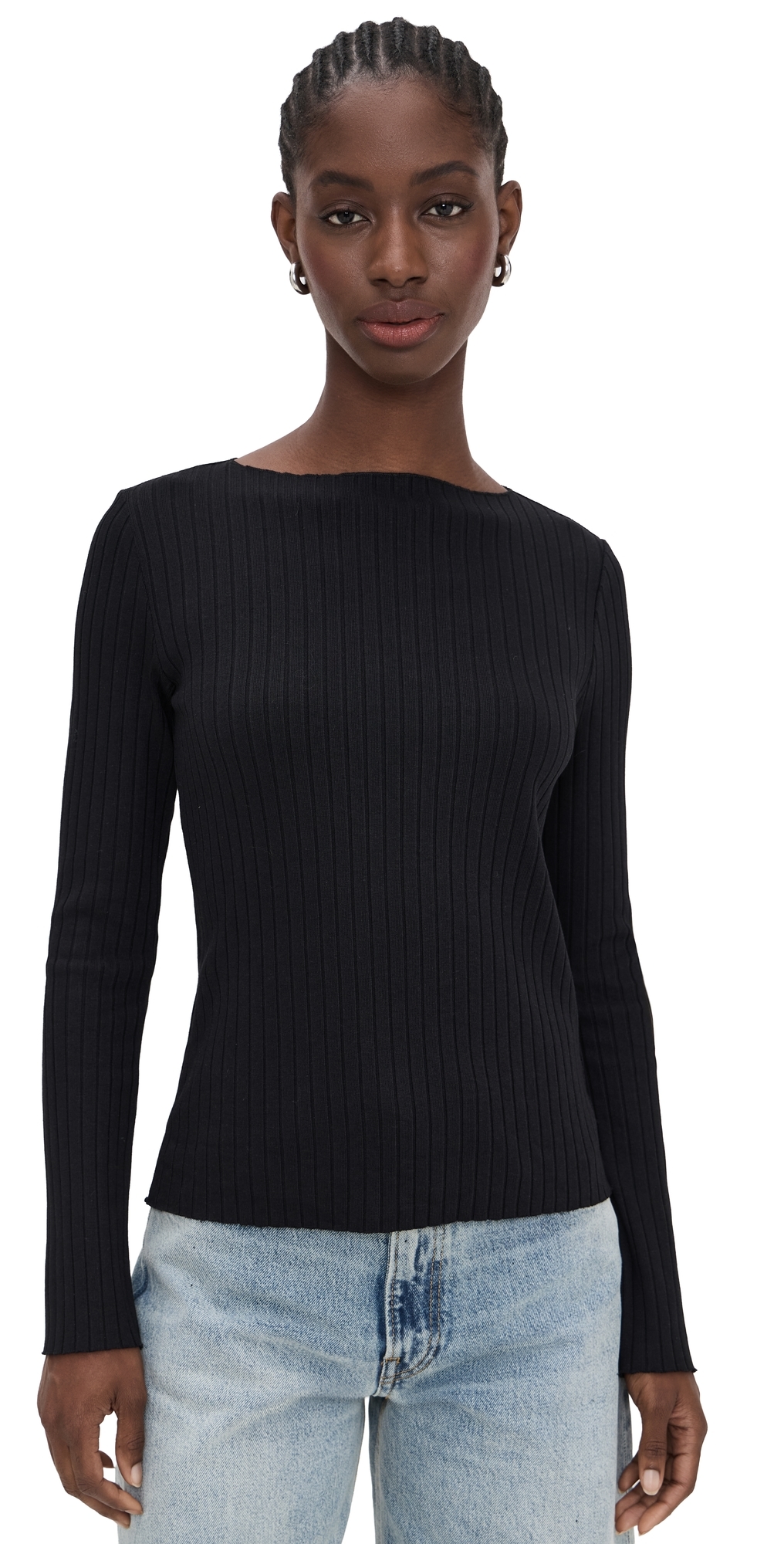 Vince Ribbed Long-sleeve High-neck Top In Black