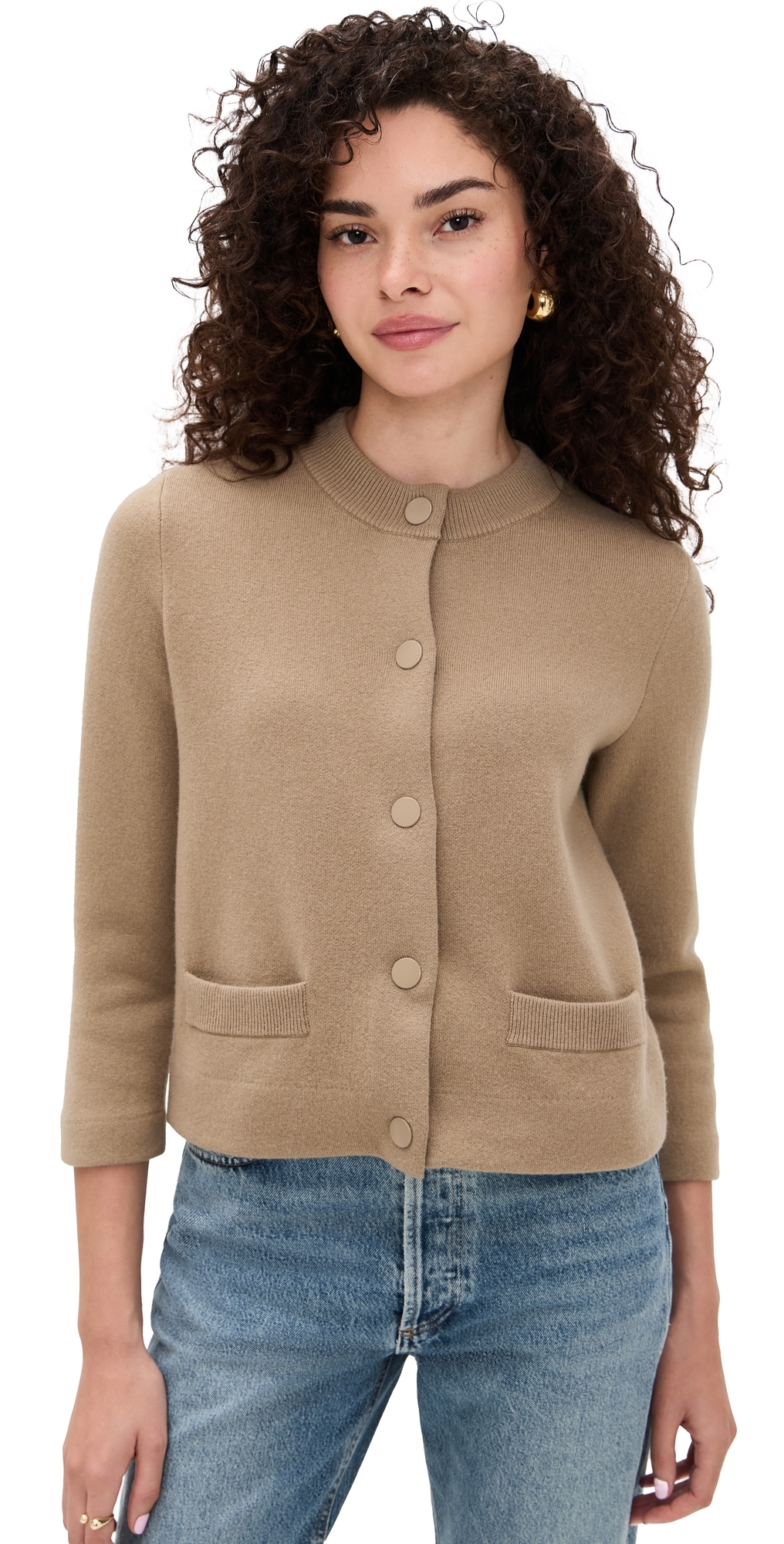 Vince Wool And Cashmere Shrunken Snap Cardigan In Brown