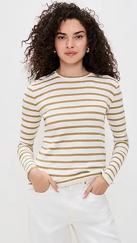Vince Rib Stripe Long Sleeve Crew Tee