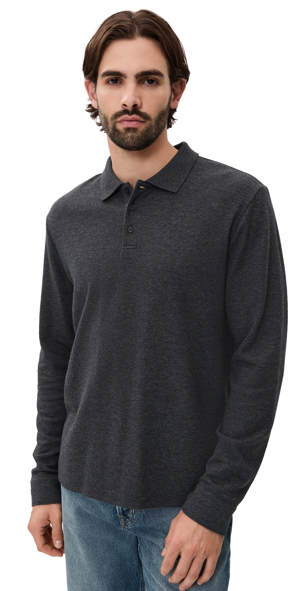 Vince Heathered Double Face Polo H Charcoal/h Fog In Black