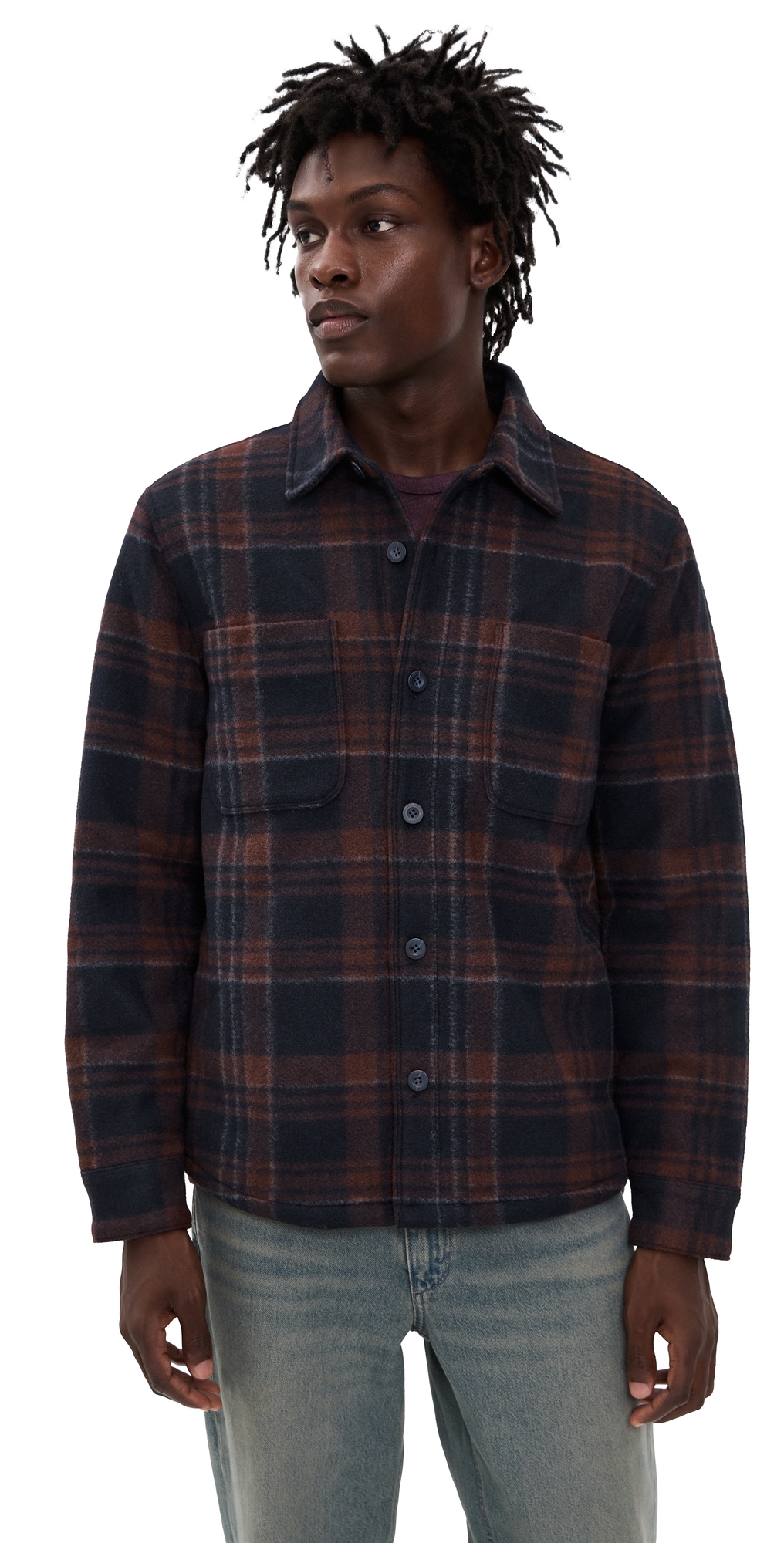 Vince Plaid Shirt Jacket Coastal Combo In Black