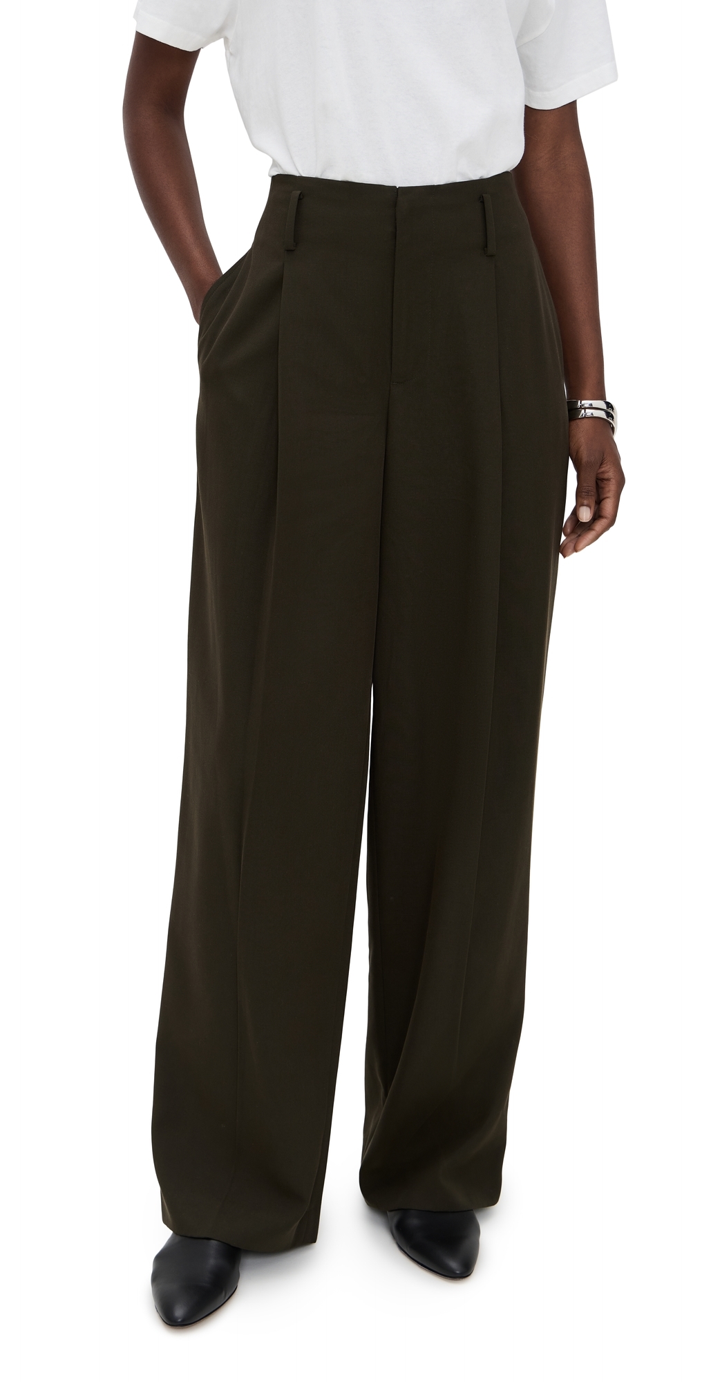Vince High Waist Pleated Trousers Verde In Green
