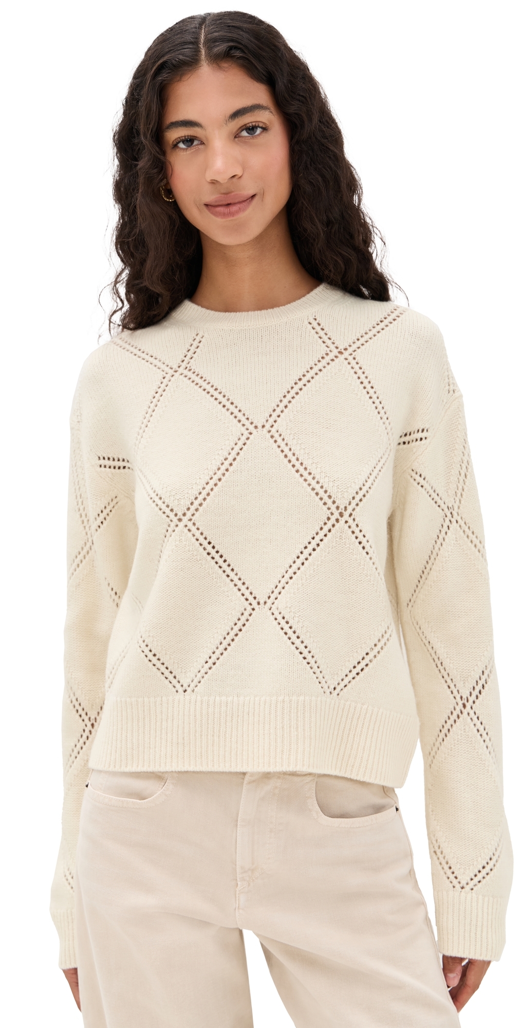 Vince Textured Argyle Sweater Cream In Animal Print