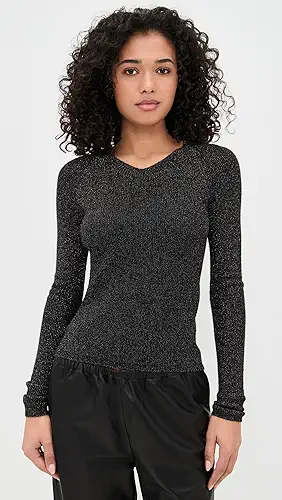 Vince Metallic High V Neck Pullover