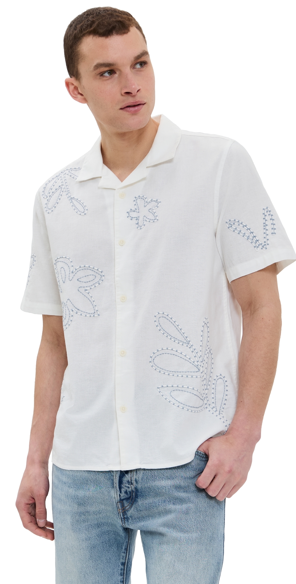 Wax London Oversized Floral Didcot Shirt Ecru/pale Blue In Ecru/pale Blue