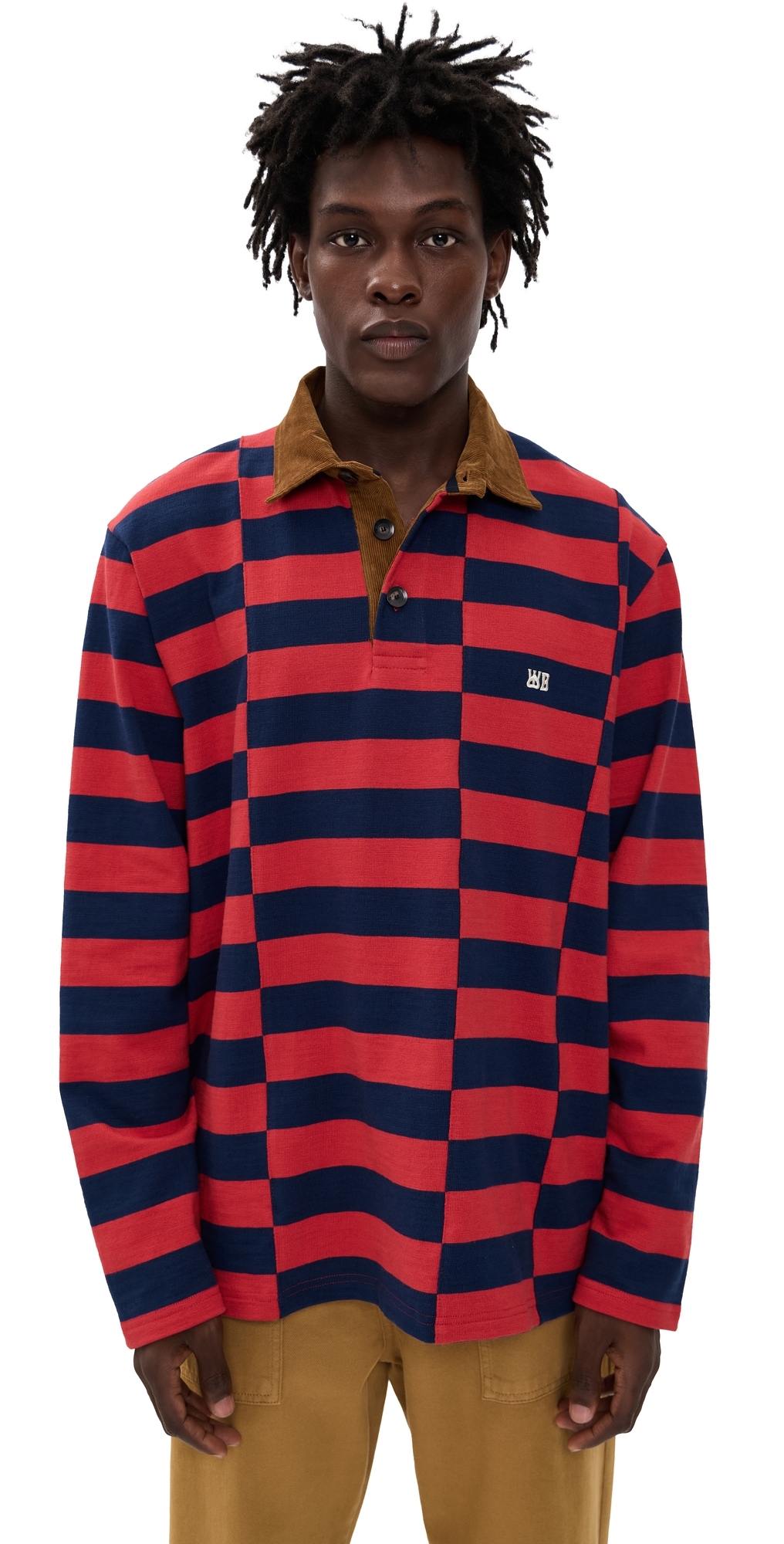 Wales Bonner City Striped Cotton Canvas Polo Shirt In Red