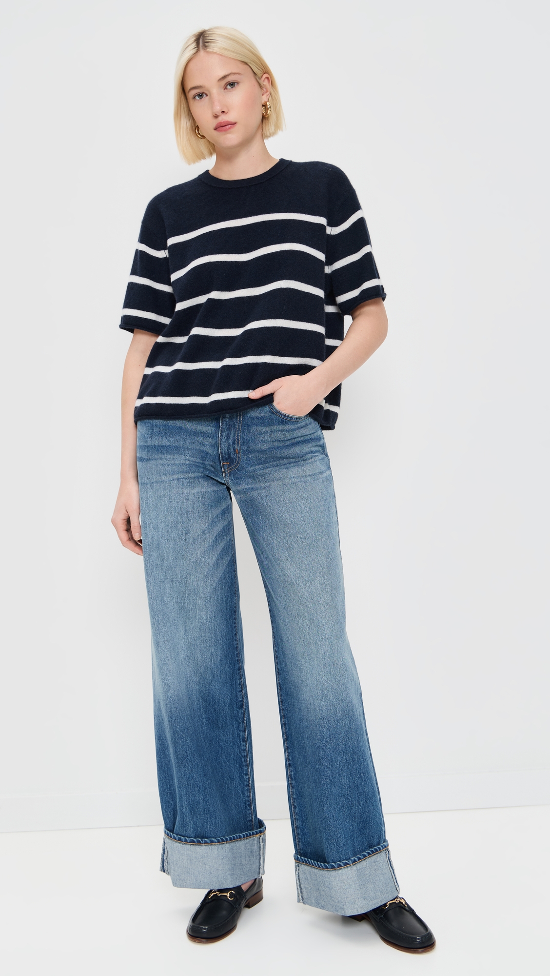 White + Warren Cashmere Roll Trim T-Shirt
