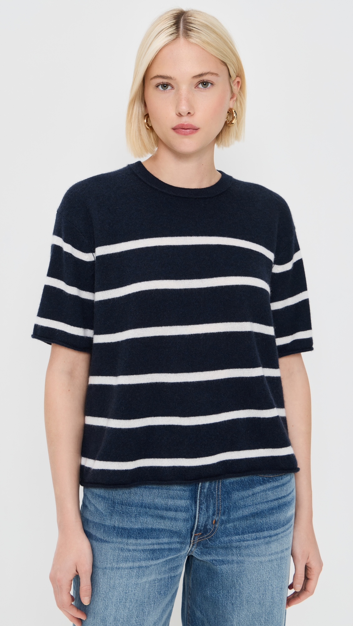 White + Warren Cashmere Roll Trim T-Shirt
