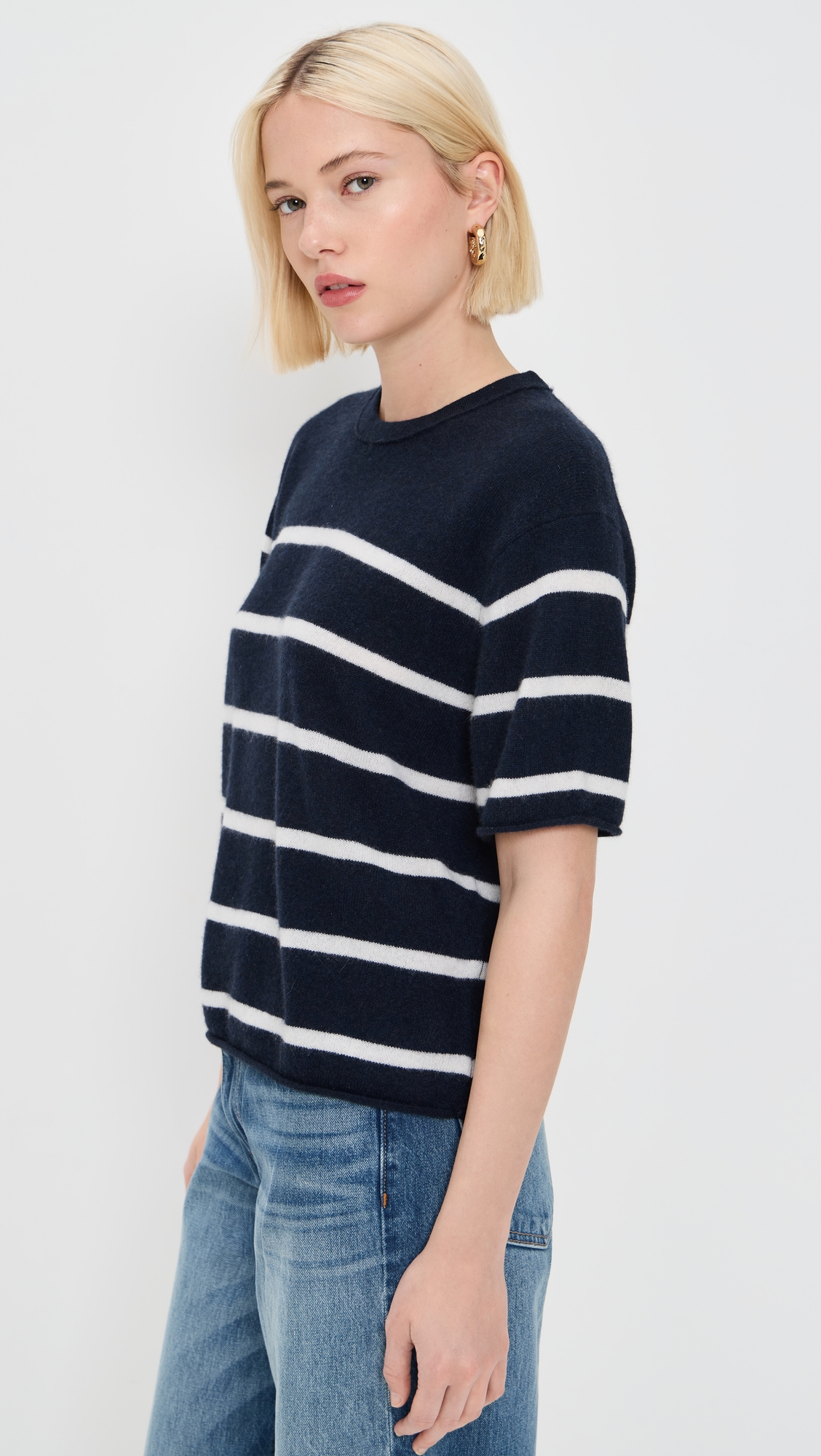 White + Warren Cashmere Roll Trim T-Shirt