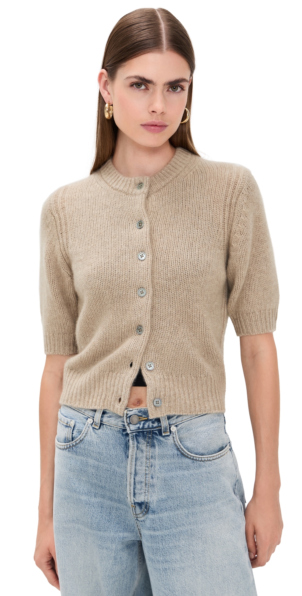 White + Warren Cashmere Elbow Sleeve Cardigan Taupe Heather In Brown
